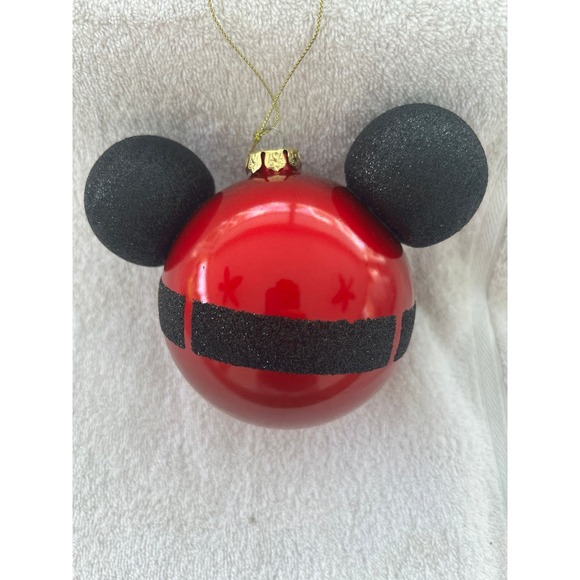 Mickey Mouse Santa Belt black glitter Glass Ornament - Picture 3 of 5